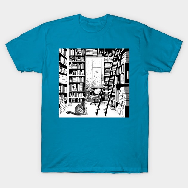 Cat in the Library T-Shirt by TheJadeCat